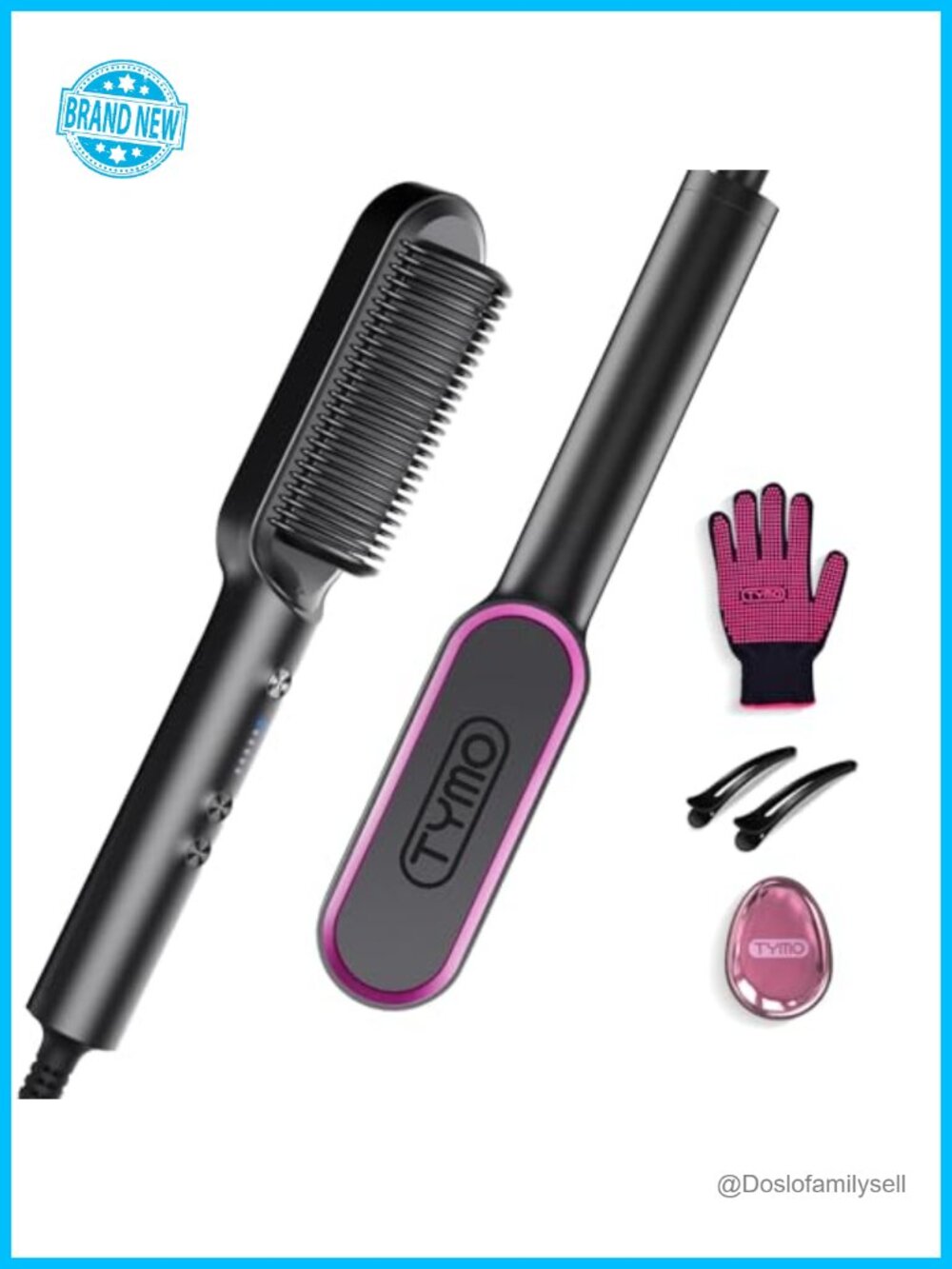 Hair Straightener Brush, Hot Comb & Flat Iron in One, 5 Heat Settings, Fast